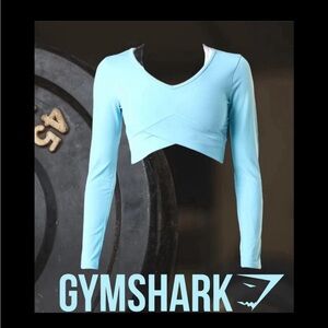 GymShark Women’s Crossover Long Sleeve Crop Top in Iceberg Blue